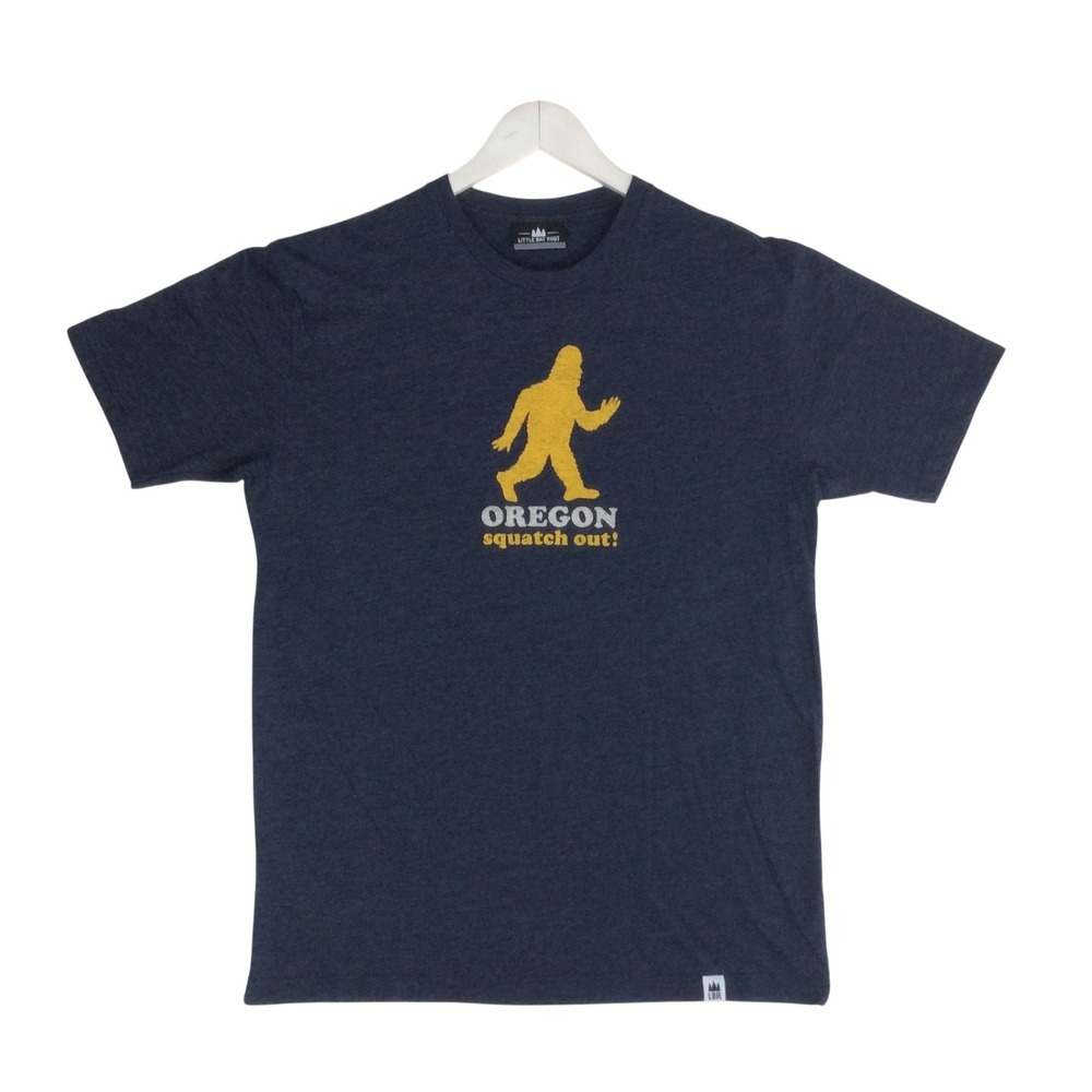 Little Bay Root Oregon Squatch Out Bigfoot T-Shirt Navy Blue Mens Large L